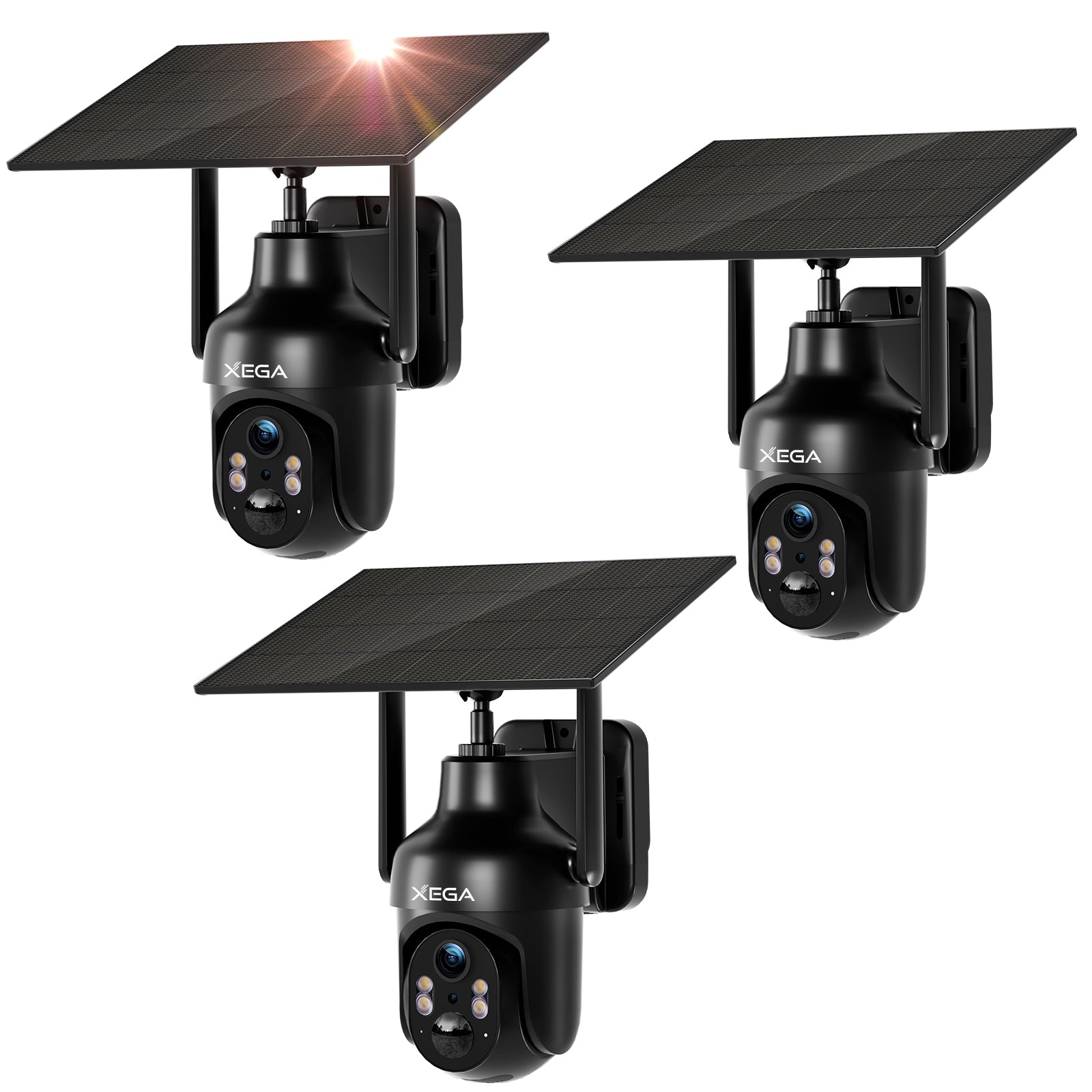Xega HD PTZ Wireless Outdoor IP Camera Surveillance Rechargeable Battery with Solar Panel, IR Night Vision, 2-Way Audio, PIR Human Detection.