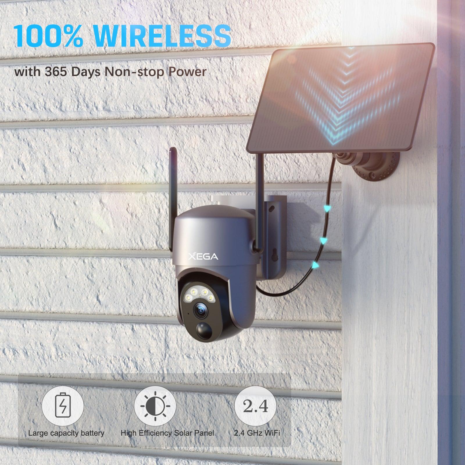 100% Wireless Xega Wi-Fi Outdoor Solar Security Camera with Color Night Vision PIR Human Detection - Xegatech
