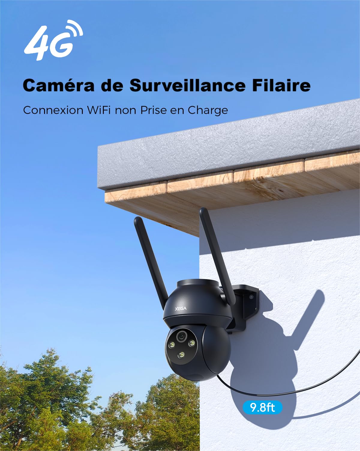 【2ᵉ article à seulement 19,99 €】Xega 4G LTE Caméra Exterieur Filaire,Détection Humaine Suivi Automatique Vision Nocturne Colorée