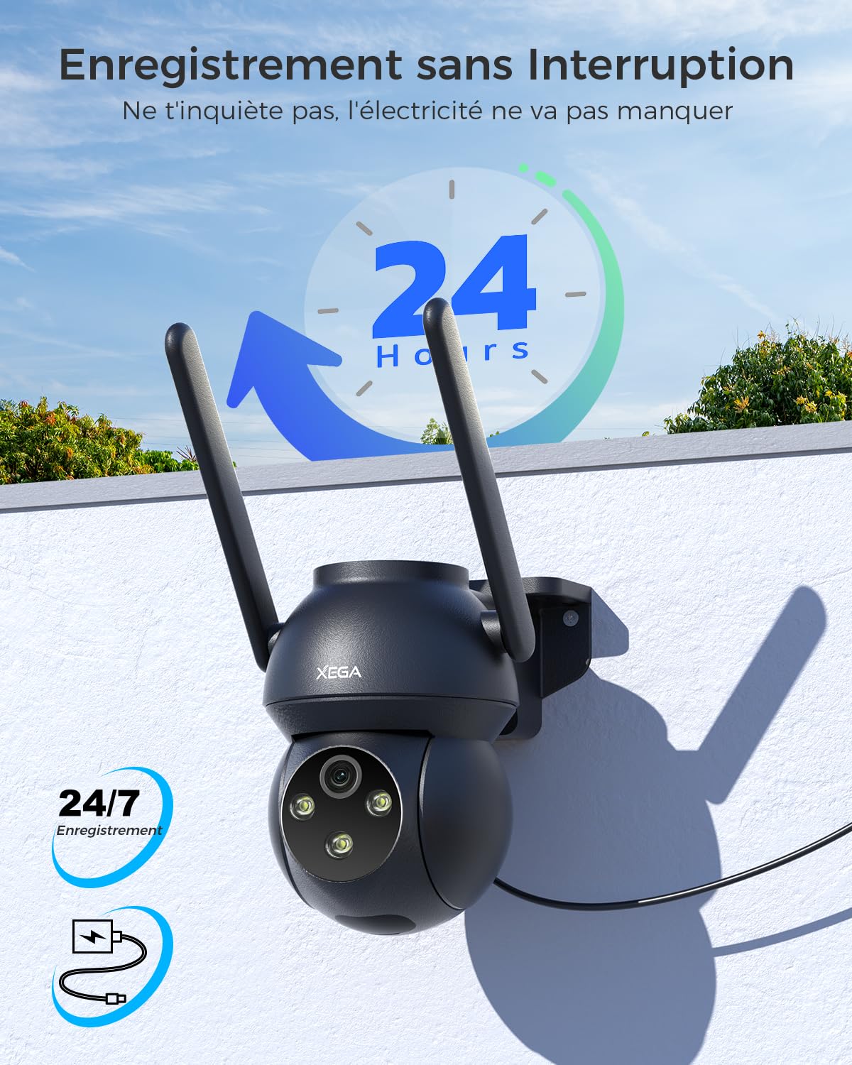 【2ᵉ article à seulement 19,99 €】Xega 4G LTE Caméra Exterieur Filaire,Détection Humaine Suivi Automatique Vision Nocturne Colorée