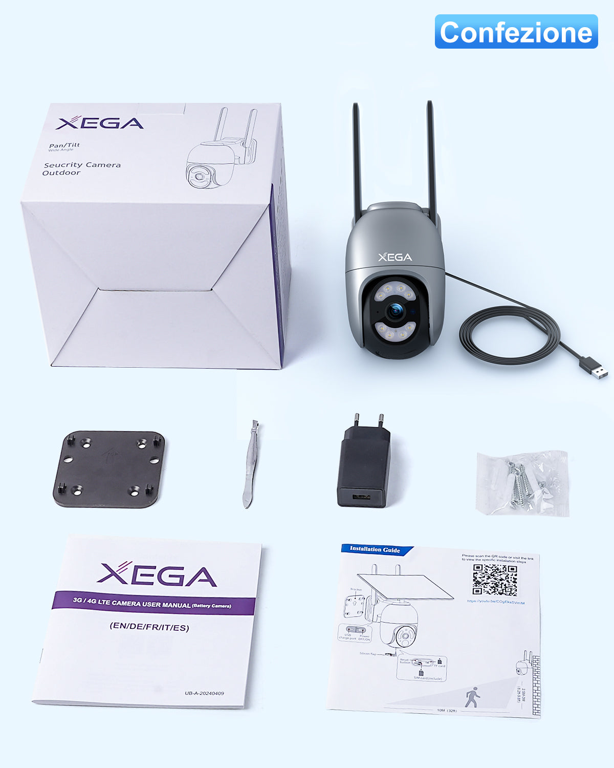【2° articolo a soli 19,99 €】Xega Telecamera Cablata 4G Esterno Con SIM Registrazione 24/7 Senza WiFi | Tracciamento Automatico, 2K HD, Rotazione 355°/100°, Rilevamento Movimento