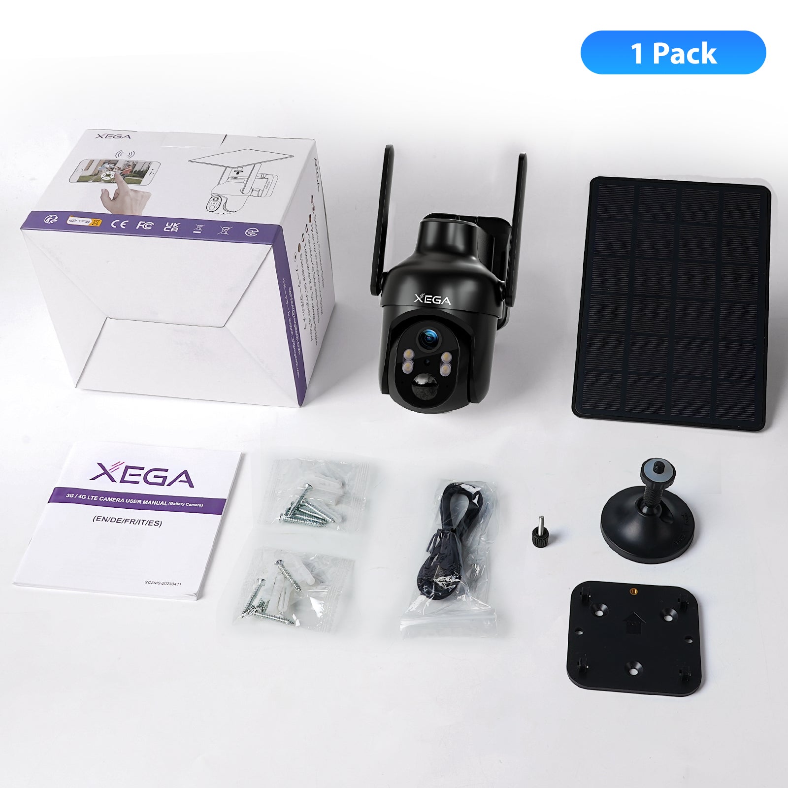 Xega HD PTZ Wireless Outdoor IP Camera Surveillance Rechargeable Battery with Solar Panel, IR Night Vision, 2-Way Audio, PIR Human Detection.