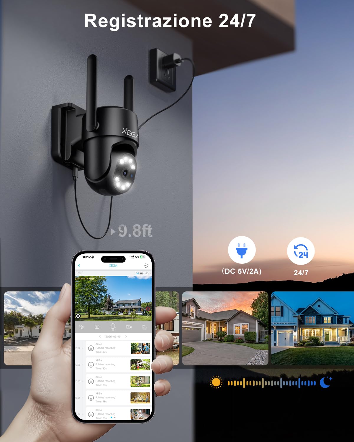 【2° articolo a soli 19,99 €】Xega 4G Telecamera Esterno con Scheda SIM【24/7 Registrazione】 Cablato