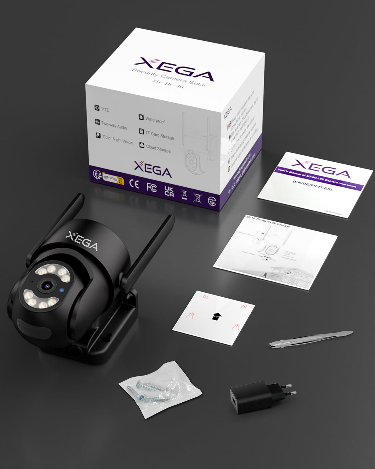 【2° articolo a soli 19,99 €】Xega 4G Telecamera Esterno con Scheda SIM【24/7 Registrazione】 Cablato