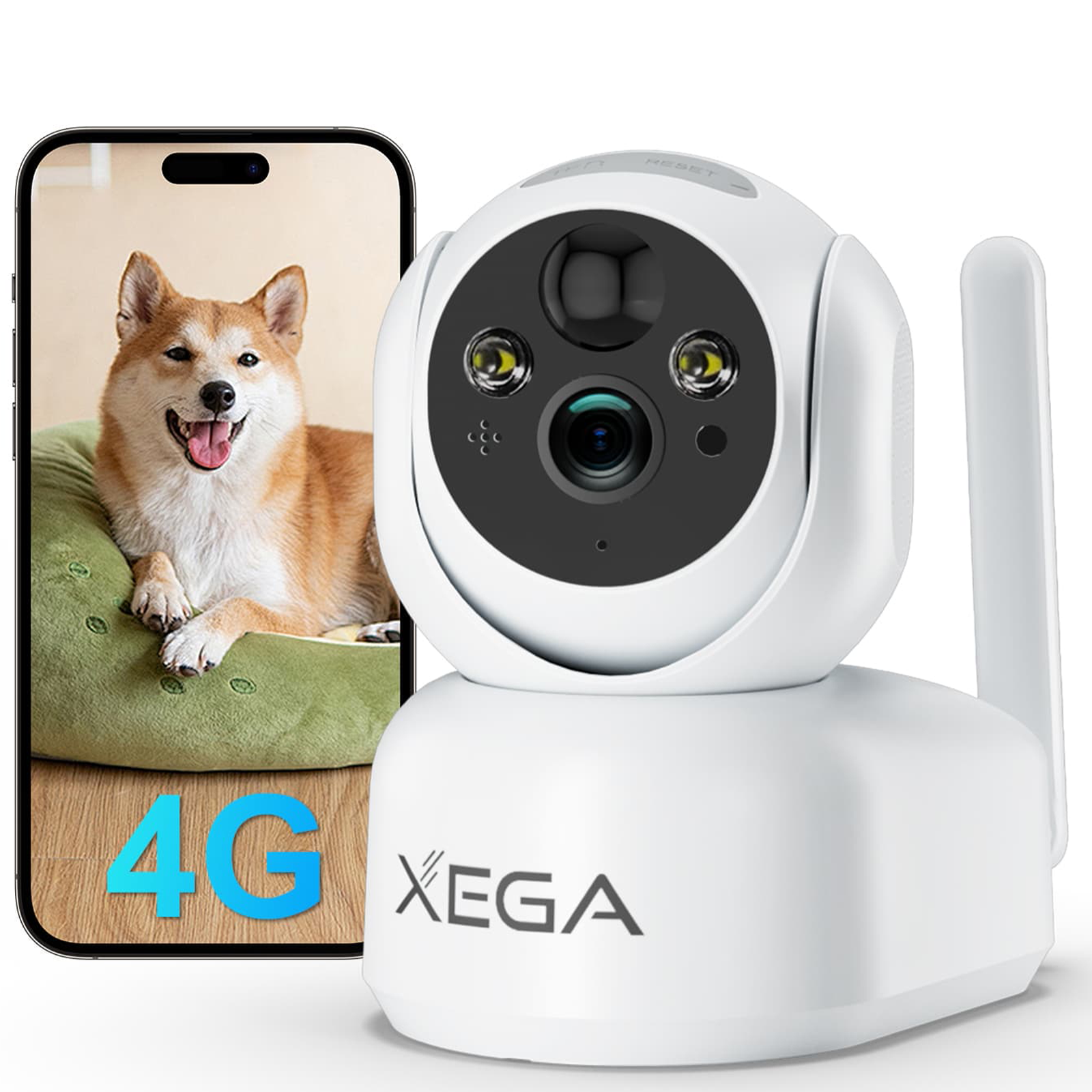 Xega 4G LTE Telecamera Interno con Sim/ 7800mAh Batteria senza Fili, 360° PTZ Telecamera Senza WiFi, 2K Videocamera Sorveglianza Interno con Visione Notturna a Colori, PIR Rilevamento, IP65
