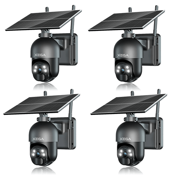 Xega 3G/4G LTE Telecamera Solare Esterno con SIM Scheda 2K HD 355°/95° PTZ Telecamere Senza Fili con Pannello Solare Batterie Visione Notturna Rilevamento del Movimento Audio Bidirezionale Rotazione