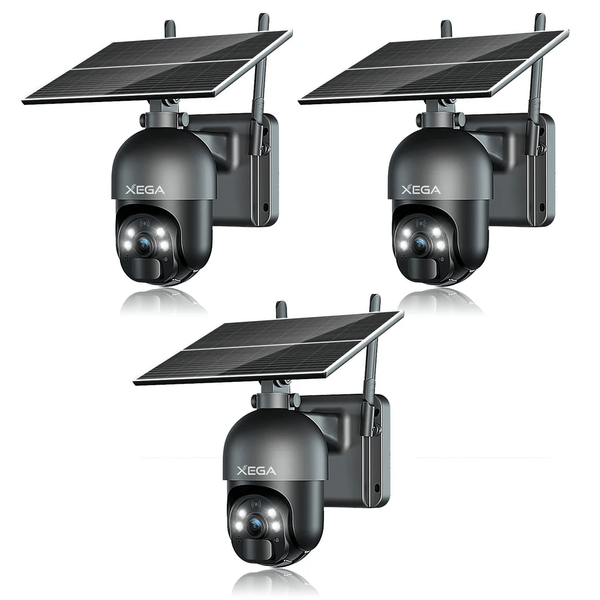 Xega 3G/4G LTE Telecamera Solare Esterno con SIM Scheda 2K HD 355°/95° PTZ Telecamere Senza Fili con Pannello Solare Batterie Visione Notturna Rilevamento del Movimento Audio Bidirezionale Rotazione