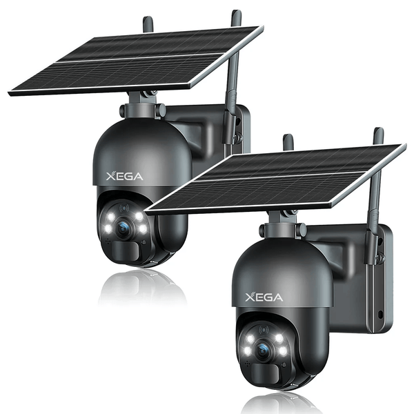 Xega 3G/4G LTE Telecamera Solare Esterno con SIM Scheda 2K HD 355°/95° PTZ Telecamere Senza Fili con Pannello Solare Batterie Visione Notturna Rilevamento del Movimento Audio Bidirezionale Rotazione