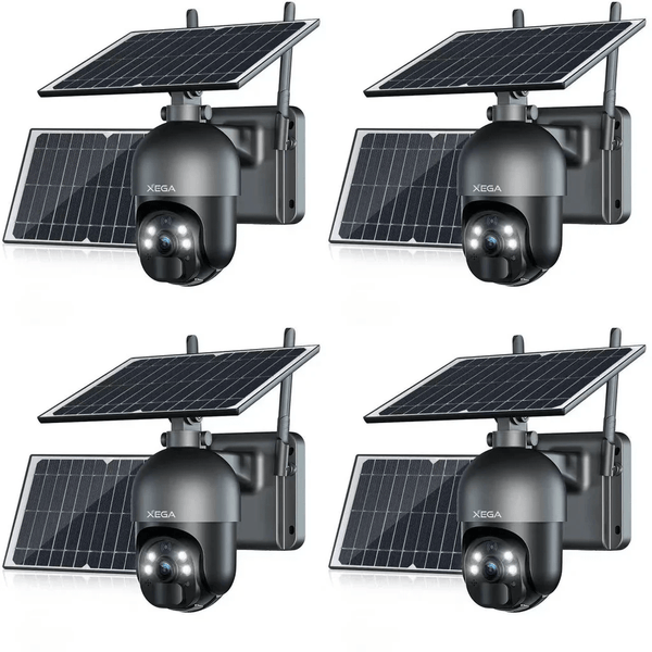 Xega 3G/4G LTE Telecamera Solare Esterno con SIM Scheda 2K HD 355°/95° PTZ Telecamere Senza Fili con Pannello Solare Batterie Visione Notturna Rilevamento del Movimento Audio Bidirezionale Rotazione