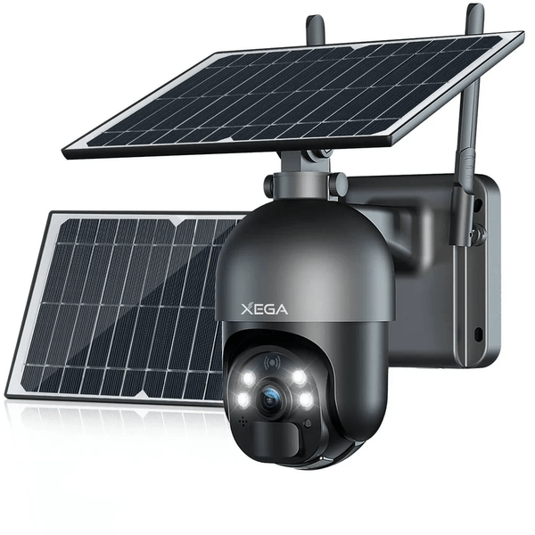 Xega 3G/4G LTE Telecamera Solare Esterno con SIM Scheda 2K HD 355°/95° PTZ Telecamere Senza Fili con Pannello Solare Batterie Visione Notturna Rilevamento del Movimento Audio Bidirezionale Rotazione