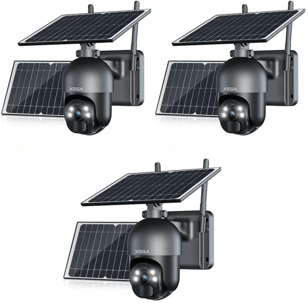 Xega 3G/4G LTE Telecamera Solare Esterno con SIM Scheda 2K HD 355°/95° PTZ Telecamere Senza Fili con Pannello Solare Batterie Visione Notturna Rilevamento del Movimento Audio Bidirezionale Rotazione