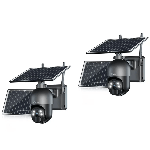 Xega 3G/4G LTE Telecamera Solare Esterno con SIM Scheda 2K HD 355°/95° PTZ Telecamere Senza Fili con Pannello Solare Batterie Visione Notturna Rilevamento del Movimento Audio Bidirezionale Rotazione