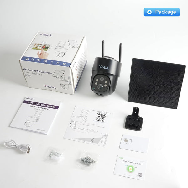 Xega 4G Telecamera Solare Esterno con SIM Scheda, 2K HD PTZ Telecamere Senza Fili con Pannello Solare Batterie, Visione Notturna, Rilevamento del Movimento, Audio Bidirezionale, Rotazione 355°/90°