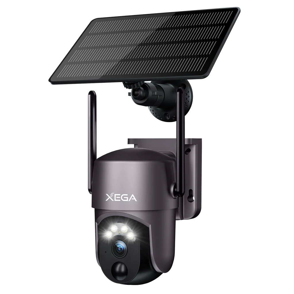 Xega Security Camera Wireless Outdoor 2K 360¡ã PTZ Camera Solar Security Cameras 2.4G WiFi Video Surveillance w/ Spotlight & Siren, Color Night Vision.