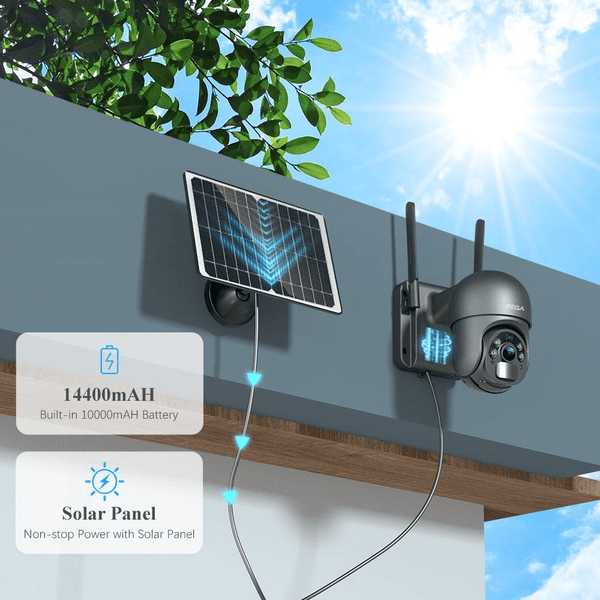 Xega 3G/4G LTE Telecamera Solare Esterno con SIM Scheda 2K HD 355°/95° PTZ Telecamere Senza Fili con Pannello Solare Batterie Visione Notturna Rilevamento del Movimento Audio Bidirezionale Rotazione