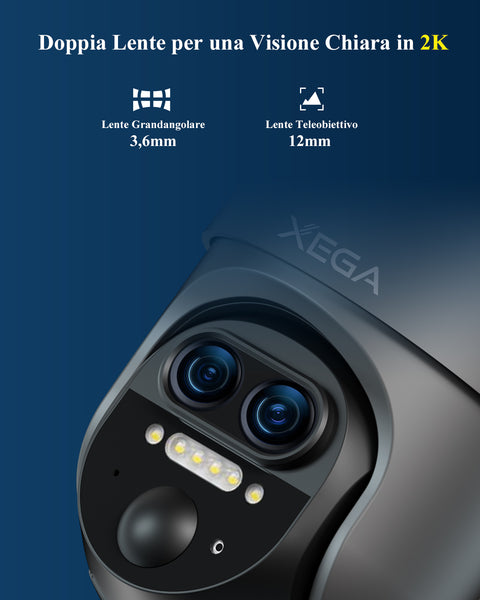 Xega XG-16 4G LTE 12X Zoom Ibrido Telecamera Esterno con SIM Scheda,2K HD PTZ Doppio Obiettivo，30m Visione Notturna,AI Détection Humaine,TF/Cloud