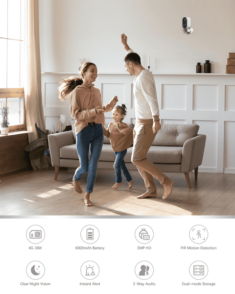 Xega XG-13 4G LTE Indoor Surveillance Camera With Sim Card, 2K Super HD,PIR Motion Detection, 3MP Colour Night Vision, 2-Way Audio, Alarm, TF/Cloud, IP65.