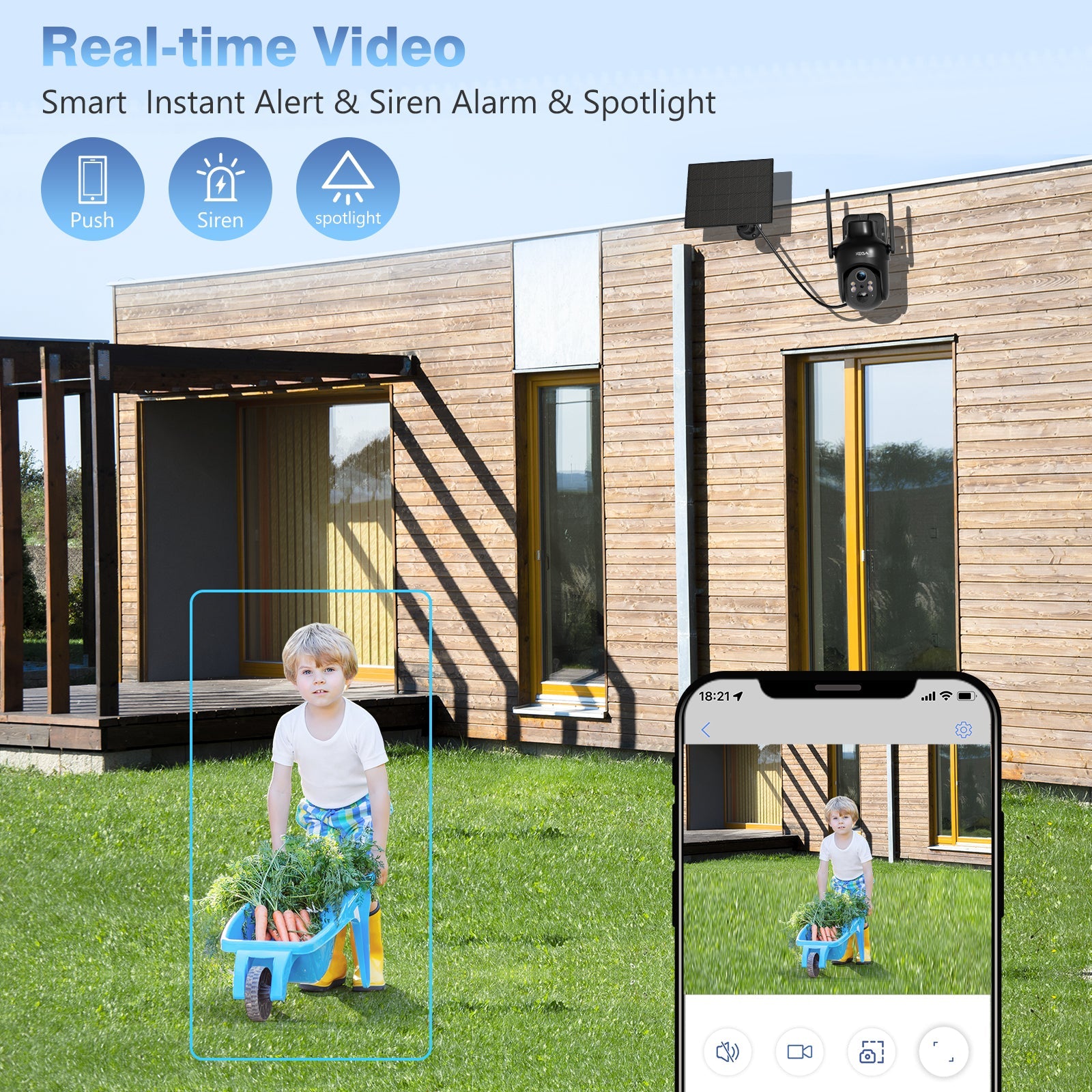 Xega HD PTZ Wireless Outdoor IP Camera Surveillance Rechargeable Battery with Solar Panel, IR Night Vision, 2-Way Audio, PIR Human Detection.