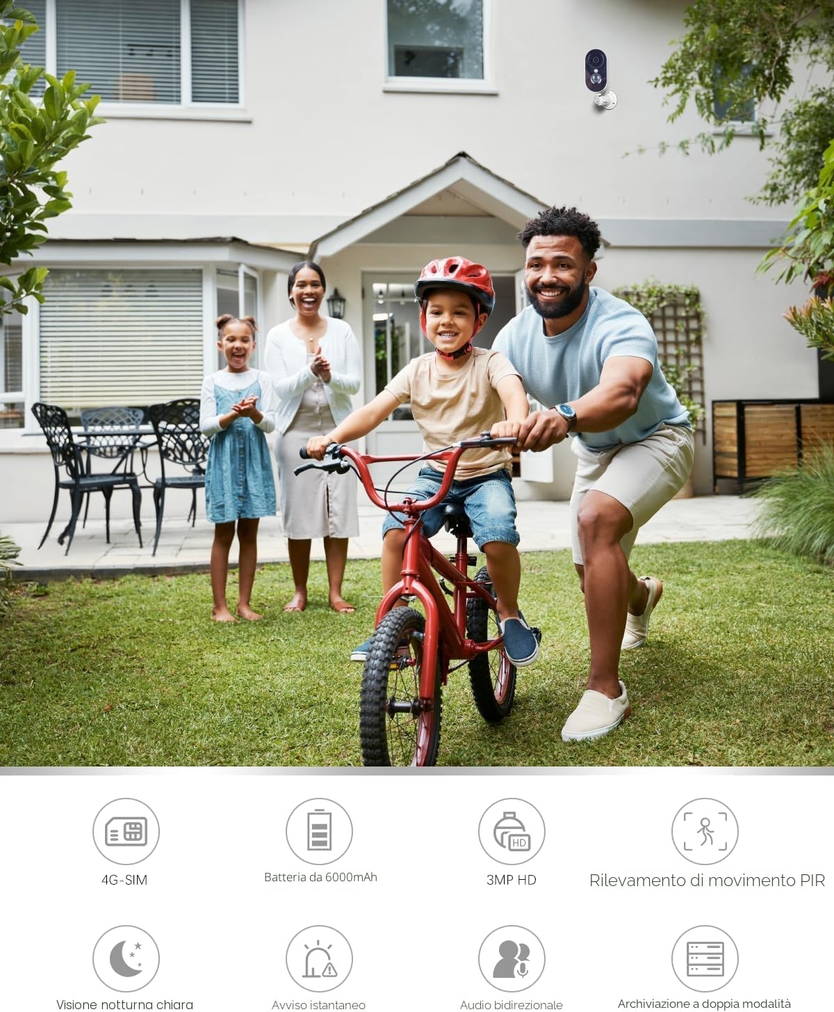 XEGA Telecamera 4G 3MP con SIM per Interni ed Esterni, Senza Wi-Fi