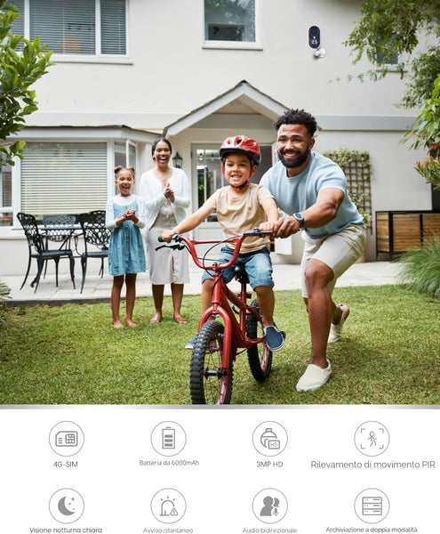 XEGA Telecamera 4G 3MP con SIM per Interni ed Esterni, Senza Wi-Fi