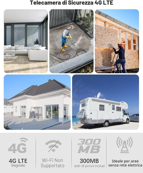 XEGA Telecamera 4G 3MP con SIM per Interni ed Esterni, Senza Wi-Fi