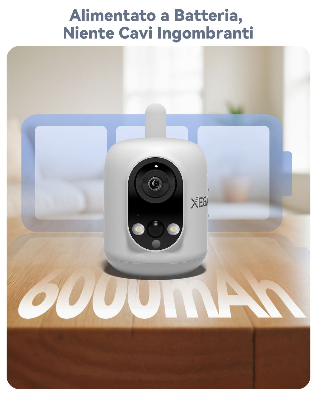 Xega 4G Telecamera Interno con SIM Senza Fili,355°P/60°T,Batteria 6000mAh,Rilevamento PIR