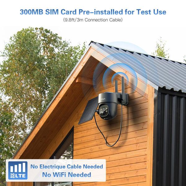 Xega 4G Telecamera Solare Esterno con SIM Scheda, 2K HD PTZ Telecamere Senza Fili con Pannello Solare Batterie, Visione Notturna, Rilevamento del Movimento, Audio Bidirezionale, Rotazione 355°/90°