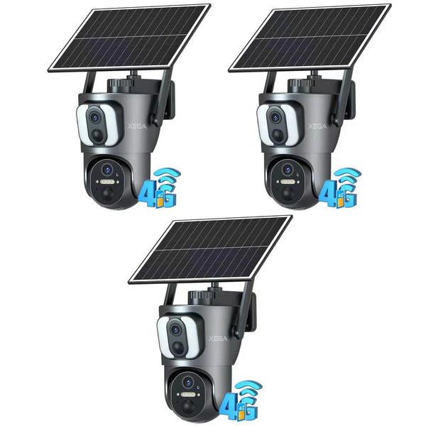 XEGA Telecamera 4G da Esterno con SIM, Pannello Solare, Doppio Obiettivo, 14400 mAh