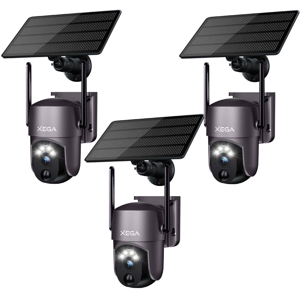 Xega Security Camera Wireless Outdoor 2K 360¡ã PTZ Camera Solar Security Cameras 2.4G WiFi Video Surveillance w/ Spotlight & Siren, Color Night Vision.
