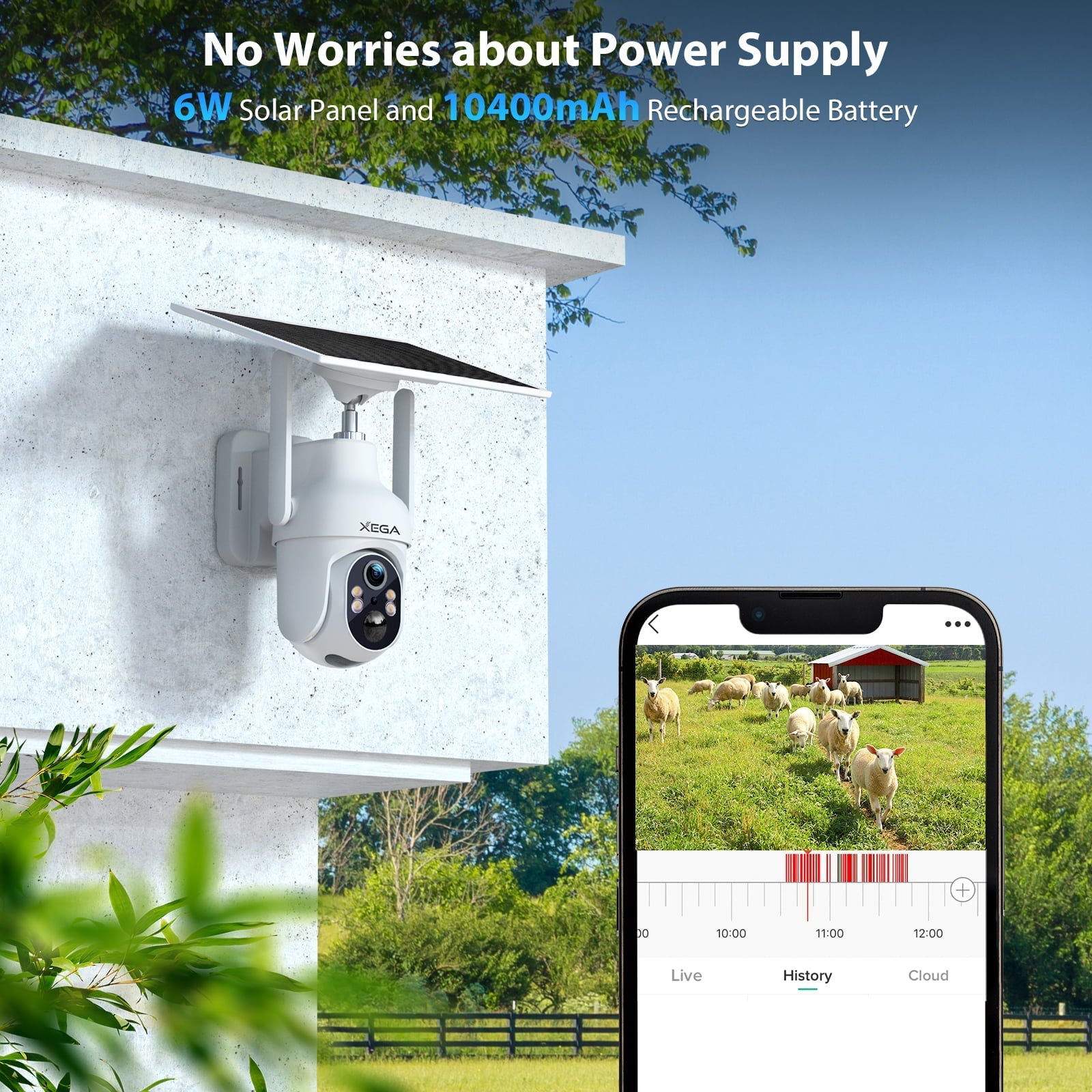 Xega XG-05 4G LTE Cellular Security Camera with SIM Card Without WiFi, PTZ Motion Detection Spotlight & Siren Alert SD & Cloud Storage