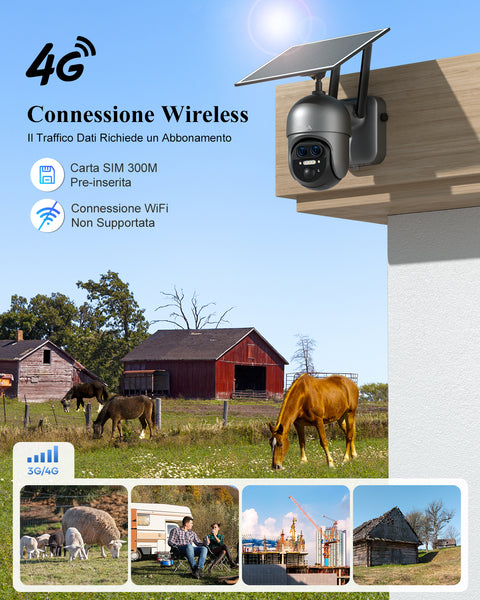 Xega XG-16 4G LTE 12X Zoom Ibrido Telecamera Esterno con SIM Scheda,2K HD PTZ Doppio Obiettivo，30m Visione Notturna,AI Détection Humaine,TF/Cloud