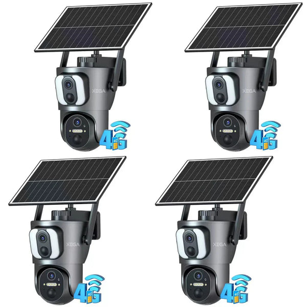 XEGA Telecamera 4G da Esterno con SIM, Pannello Solare, Doppio Obiettivo, 14400 mAh