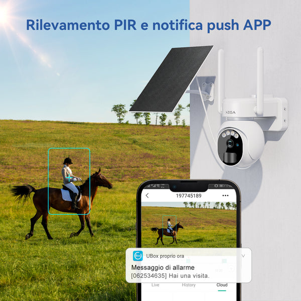 XEGA Telecamera Solare 4G 2K PTZ con SIM e Batteria da 8000 mAh
