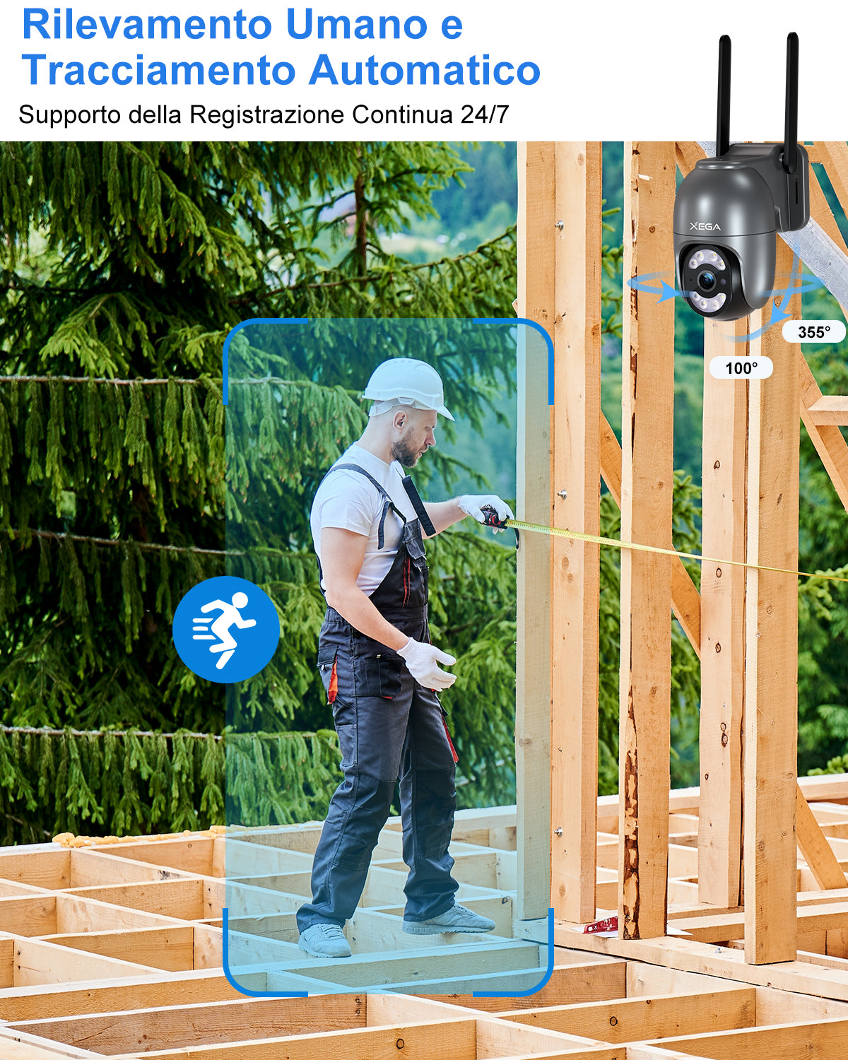 【2° articolo a soli 19,99 €】Xega Telecamera Cablata 4G Esterno Con SIM Registrazione 24/7 Senza WiFi | Tracciamento Automatico, 2K HD, Rotazione 355°/100°, Rilevamento Movimento