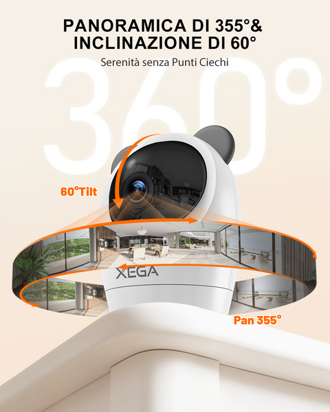 Xega Telecamera 4G Interno SIM, 24/7, 2K Notte, Senza WiFi