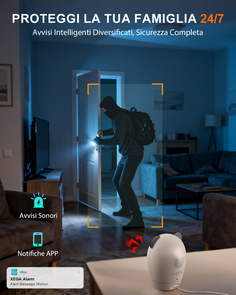Xega Telecamera 4G Interno SIM, 24/7, 2K Notte, Senza WiFi