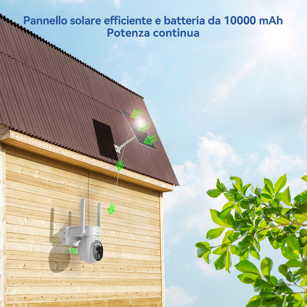 XEGA Telecamera Solare 4G 2K PTZ con SIM e Batteria da 8000 mAh