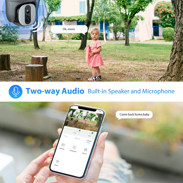 Xega 4G LTE Telecamera Solare Esterno Collegamento a doppia lente con SIM Scheda 1080P Vista a 360° Doppio Schermo Visione Notturna a Colori Audio Bidirezionale IP66 Impermeabile