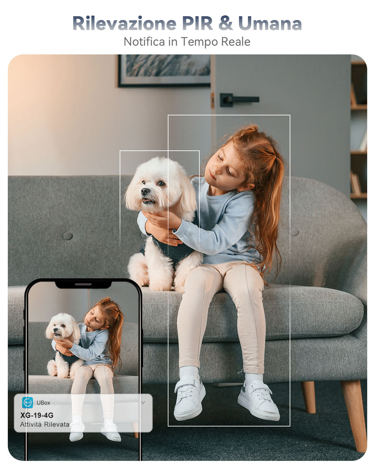 Xega 4G Telecamera Interno con SIM Senza Fili,355°P/60°T,Batteria 6000mAh,Rilevamento PIR