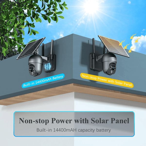 Xega 3G/4G LTE Telecamera Solare Esterno con SIM Scheda 2K HD 355°/95° PTZ Telecamere Senza Fili con Pannello Solare Batterie Visione Notturna Rilevamento del Movimento Audio Bidirezionale Rotazione