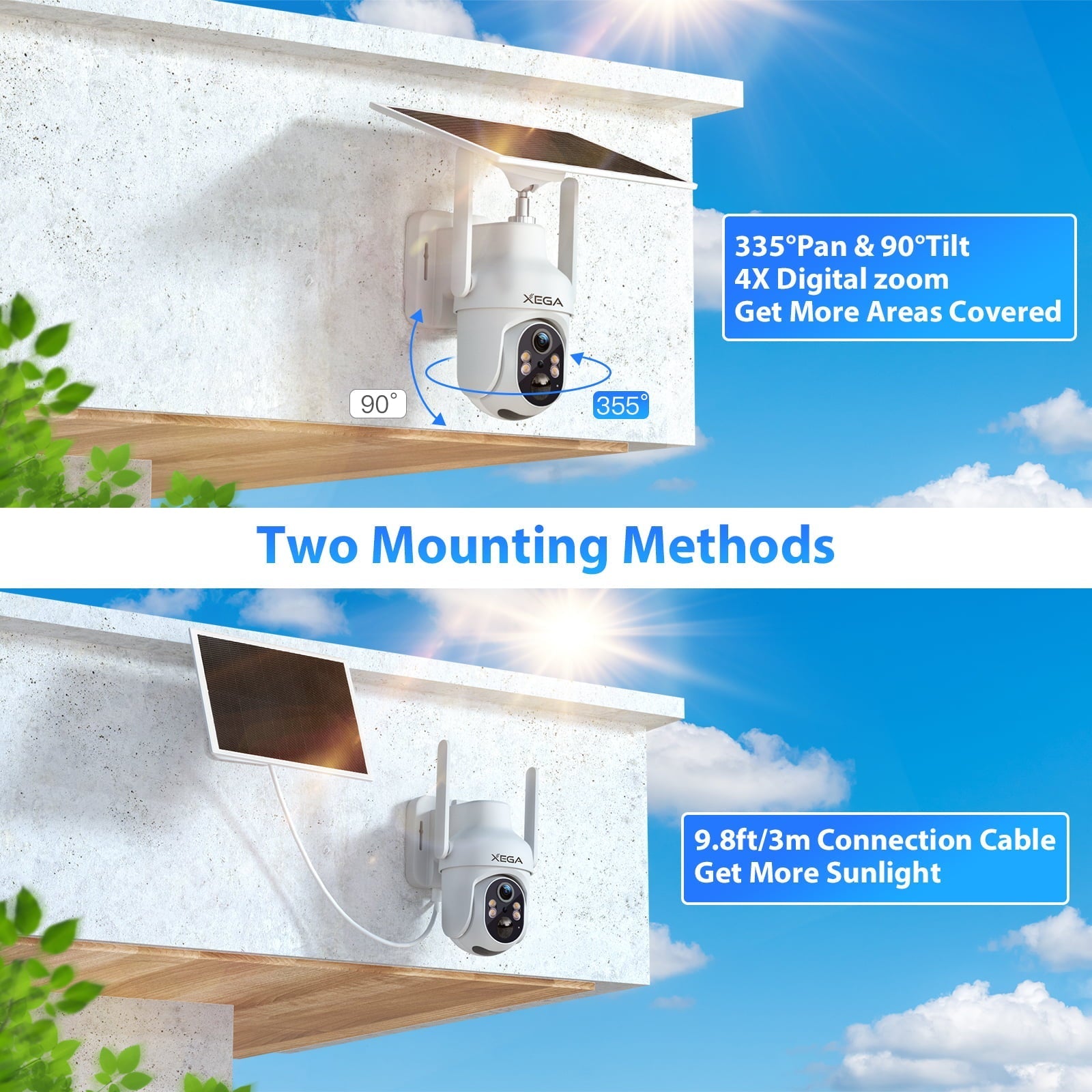 Xega XG-05 4G LTE Cellular Security Camera with SIM Card Without WiFi, PTZ Motion Detection Spotlight & Siren Alert SD & Cloud Storage