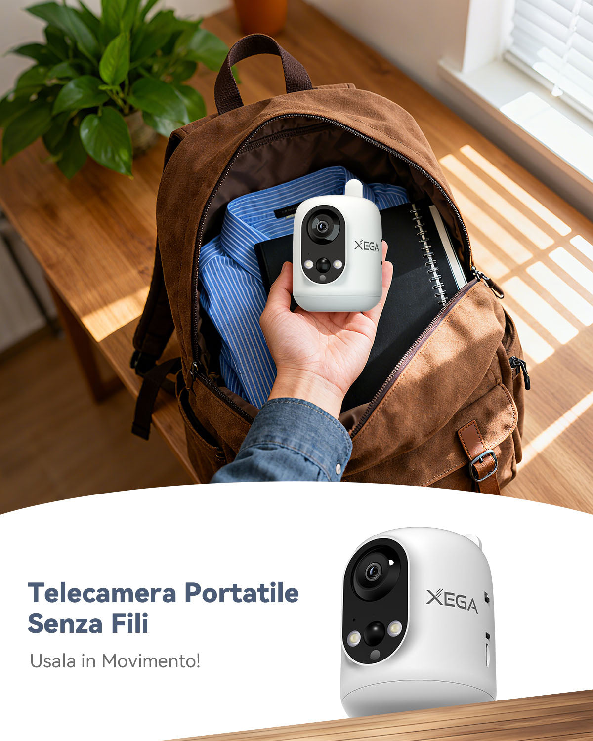 Xega 4G Telecamera Interno con SIM Senza Fili,355°P/60°T,Batteria 6000mAh,Rilevamento PIR