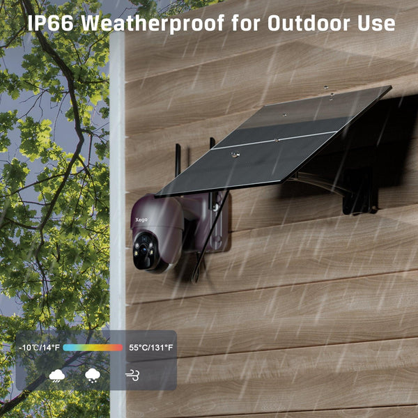 Xega Solar No WiFi Security Camera Wireless Outdoor 4G LTE Cellular Security Camera with 20W Solar Panel 20000mAh Built-in Battery - Xegatech