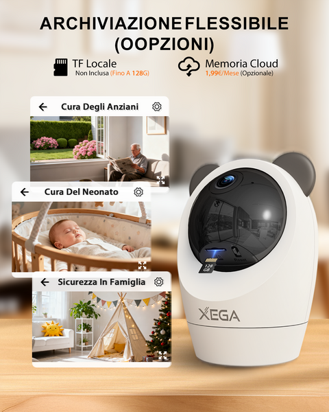 Xega Telecamera 4G Interno SIM, 24/7, 2K Notte, Senza WiFi