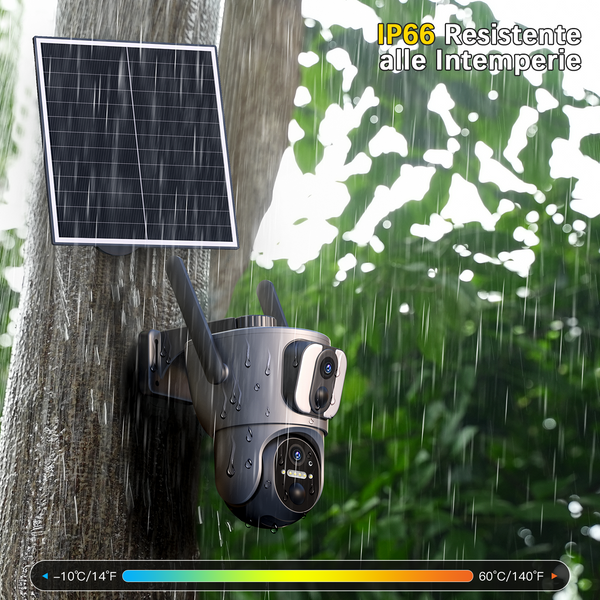XEGA Telecamera 4G da Esterno con SIM, Pannello Solare, Doppio Obiettivo, 14400 mAh