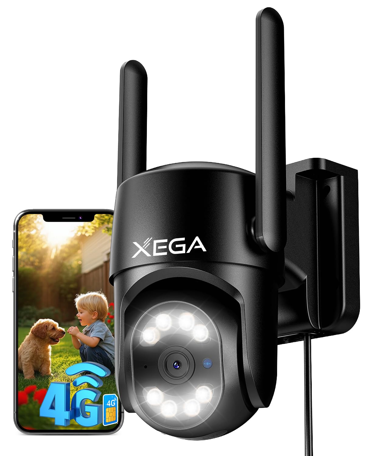 【2ᵉ article à seulement 19,99 €】Xega 4G LTE Caméra Surveillance avec Carte SIM【24/7 Enregistrement】, AI Détection Humaine Suivi