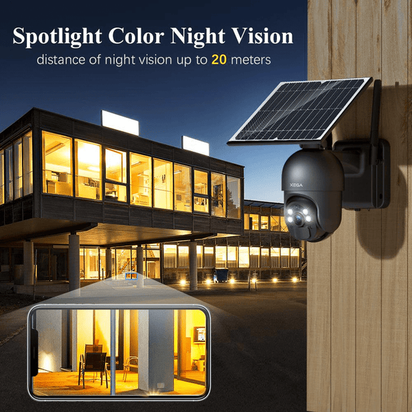 Xega 3G/4G LTE Telecamera Solare Esterno con SIM Scheda 2K HD 355°/95° PTZ Telecamere Senza Fili con Pannello Solare Batterie Visione Notturna Rilevamento del Movimento Audio Bidirezionale Rotazione