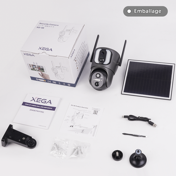 XEGA Telecamera 4G da Esterno con SIM, Pannello Solare, Doppio Obiettivo, 14400 mAh
