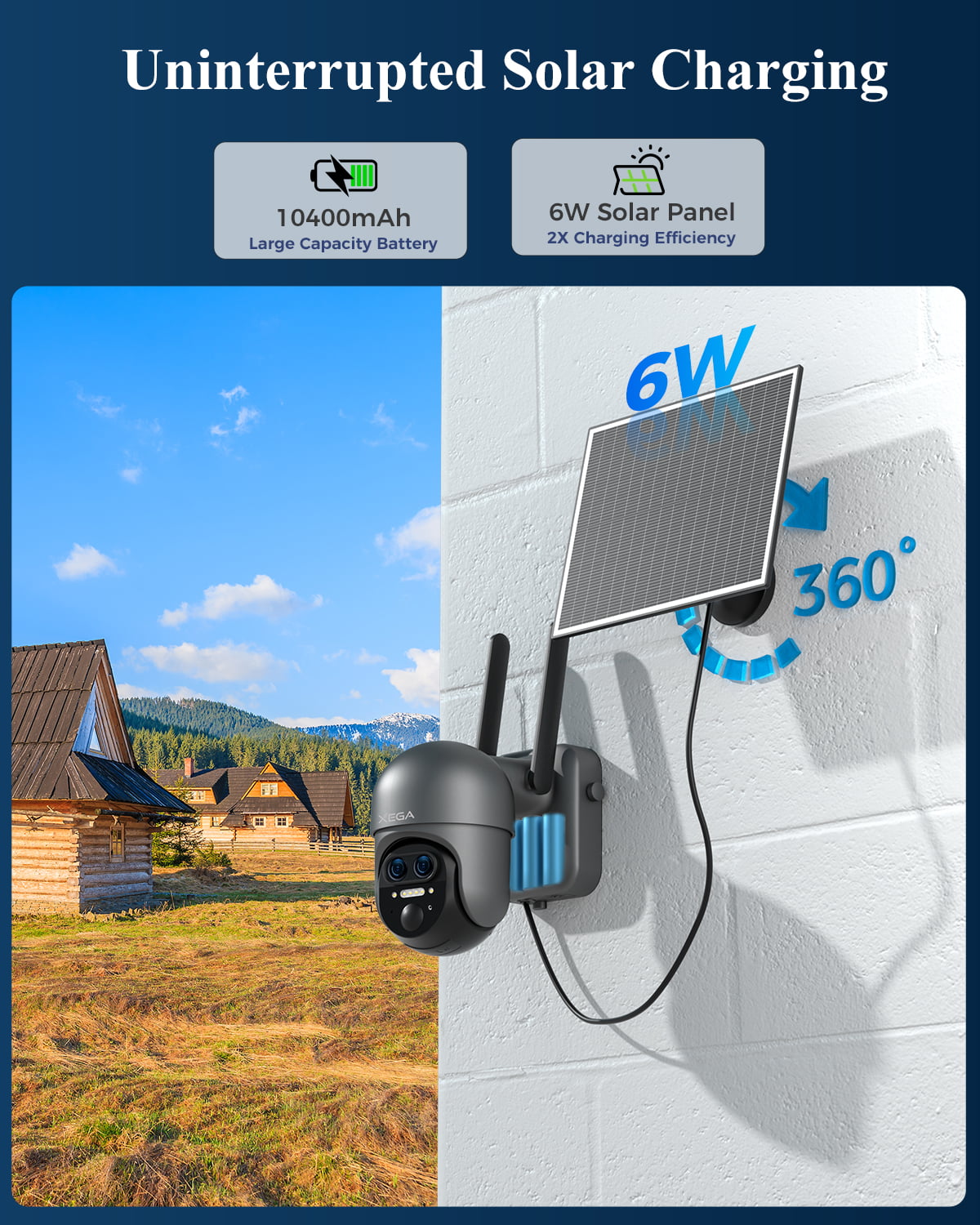Xega XG-16 4G LTE 12X Hybrid Zoom Outdoor Surveillance Camera,2K PTZ Dual-Lens,10400mAh Battery,PIR/AI Humanoid Detection,30m Colour Night Vision.