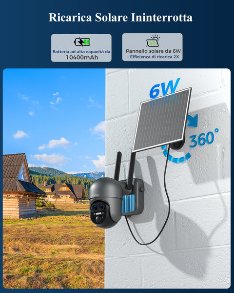 Xega XG-16 4G LTE 12X Zoom Ibrido Telecamera Esterno con SIM Scheda,2K HD PTZ Doppio Obiettivo，30m Visione Notturna,AI Détection Humaine,TF/Cloud